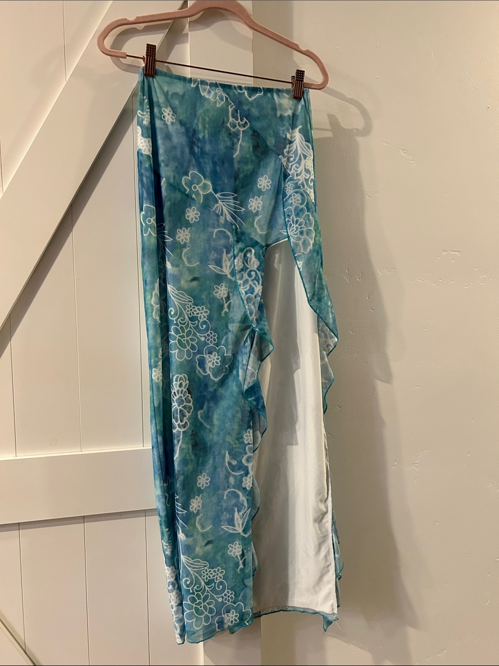 Women’s Floral Tie-Dye dress or skirt or  Cover-Up - Teal Blue